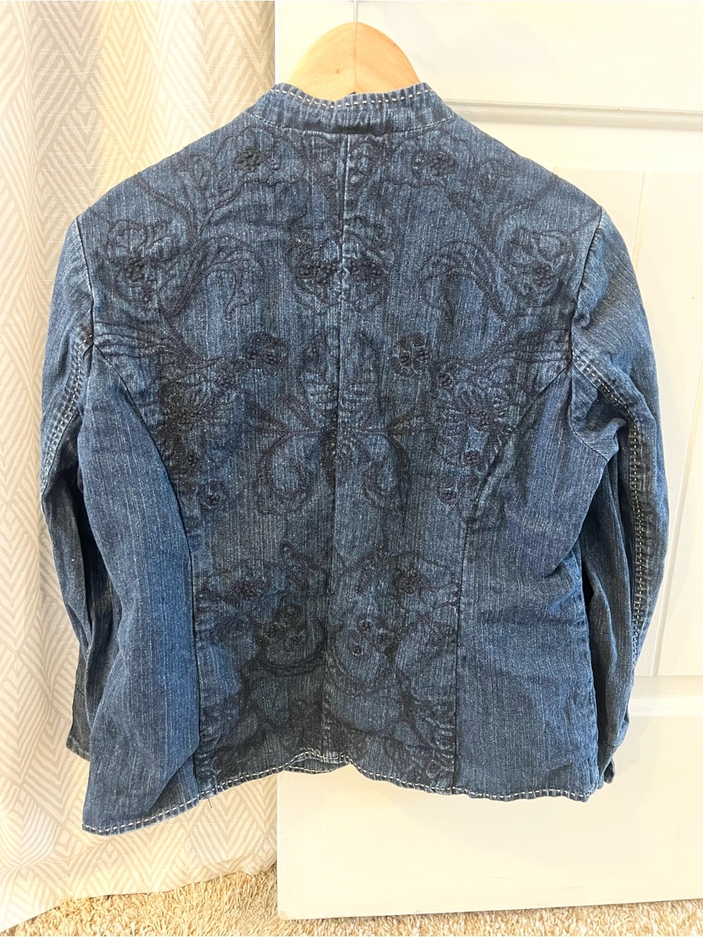 Coldwater Creek Blue Embroidered Band-Collar Denim Jacket Small - Picture 2 of 5